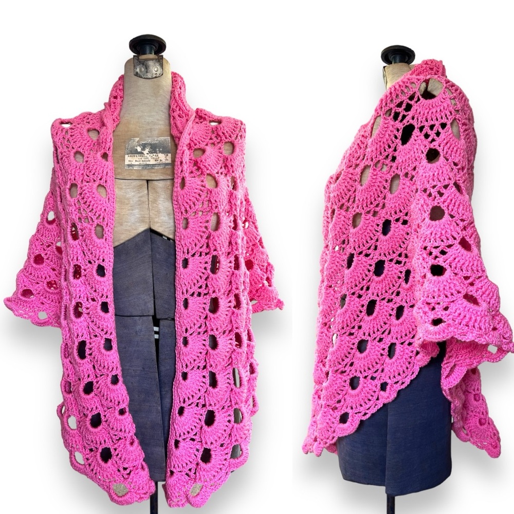 Vintage Hot Pink Crochet Shawl